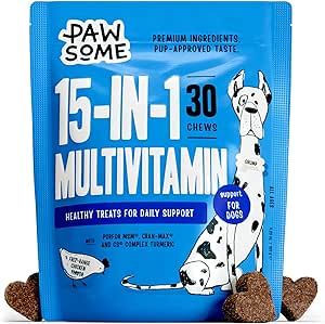 15-in-1 Dog Multivitamin - Dog Vitamins Supplements w/MSM, Turmeric & Chondroitin to Support Immune System & Joints - Chicken Flavor - 30 Chews of Dog Supplements & Vitamins